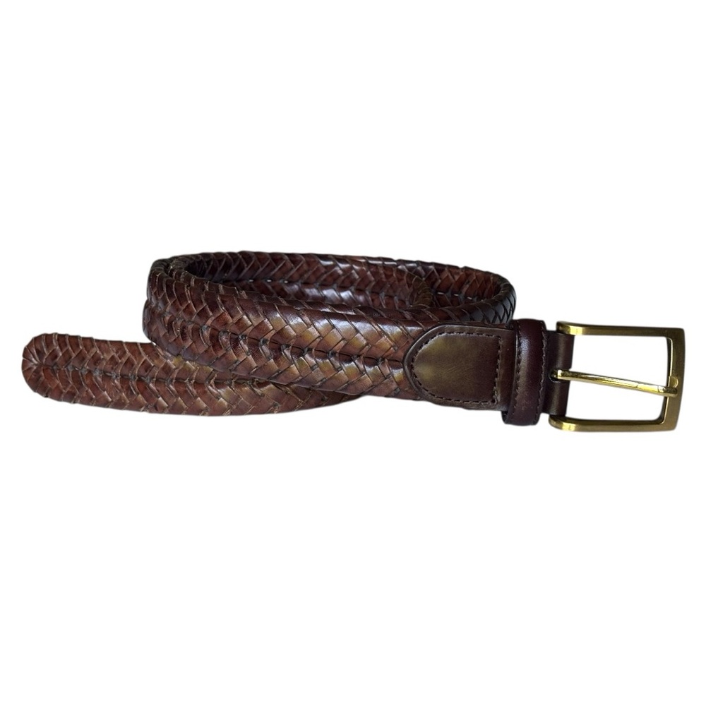 Brooks Brothers dark brown thick braided genuine leather made in Italy belt | 38